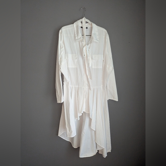 Ashley Stewart Tops - Women's Ashley Stewart White High-low Button Front Blouse With Waist Tie Size 26